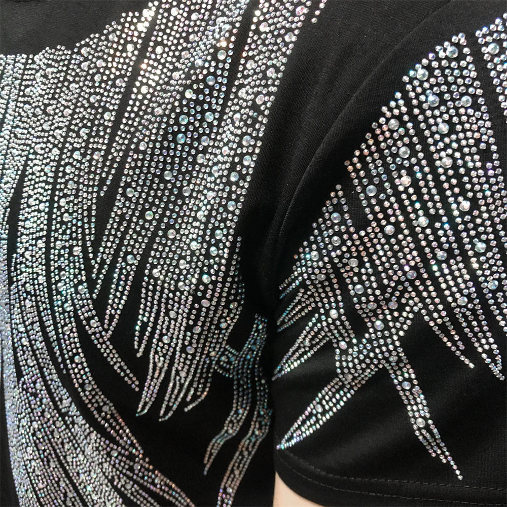 Rhinestone Decor Around Neck T-Shirt