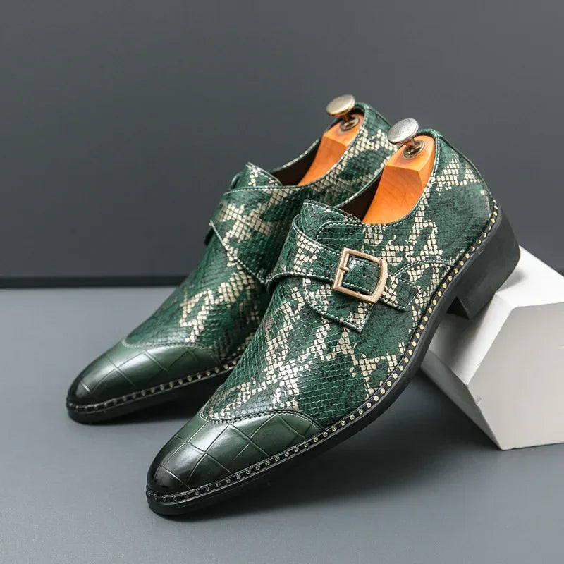 Retro Fashion Green Print Dress Shoes