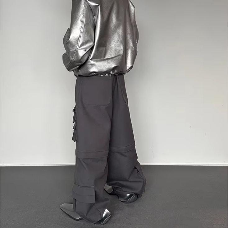 Hip-Hop Wide Leg Solid Cargo Pants