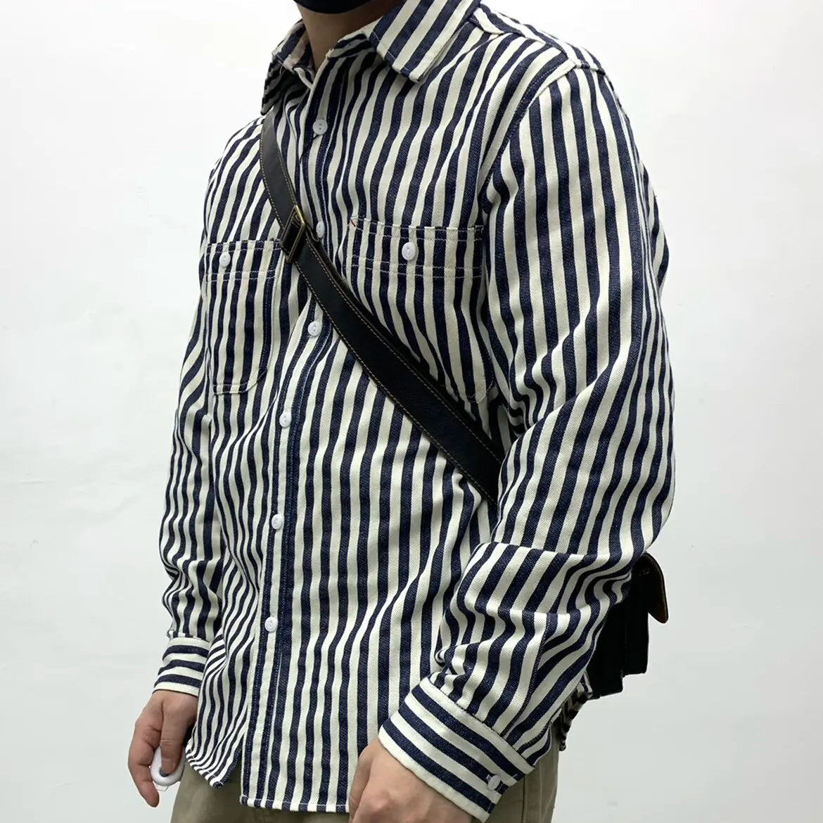 Retro Stripe Long-Sleeve Lapel Shirt