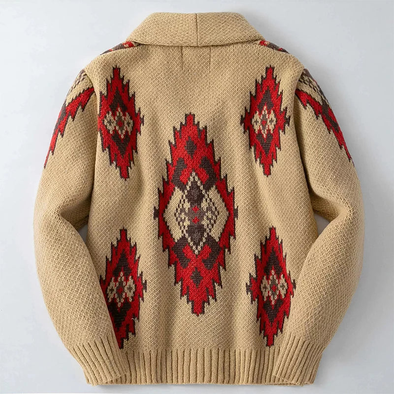 Retro Jacquard Printed Khaki Cardigan
