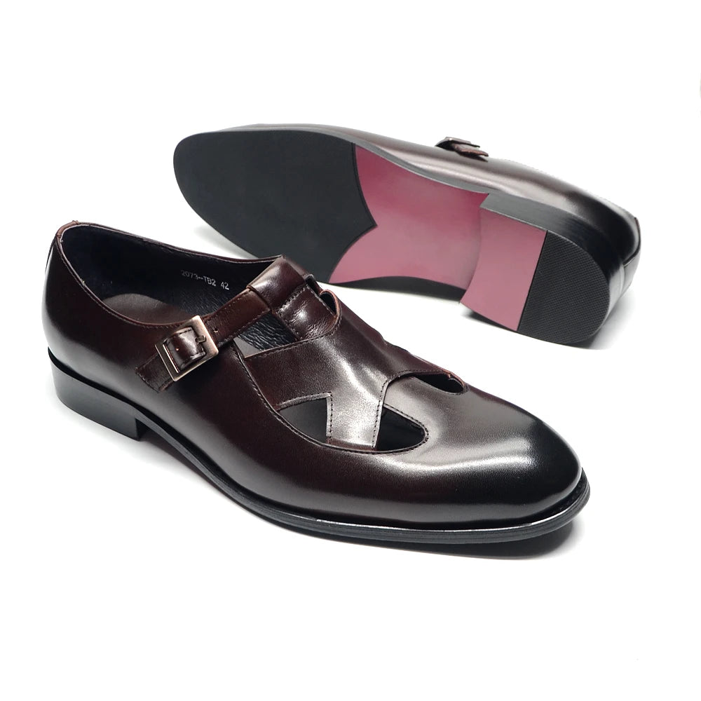 Buckle Strap Closed Toe Leather Shoes