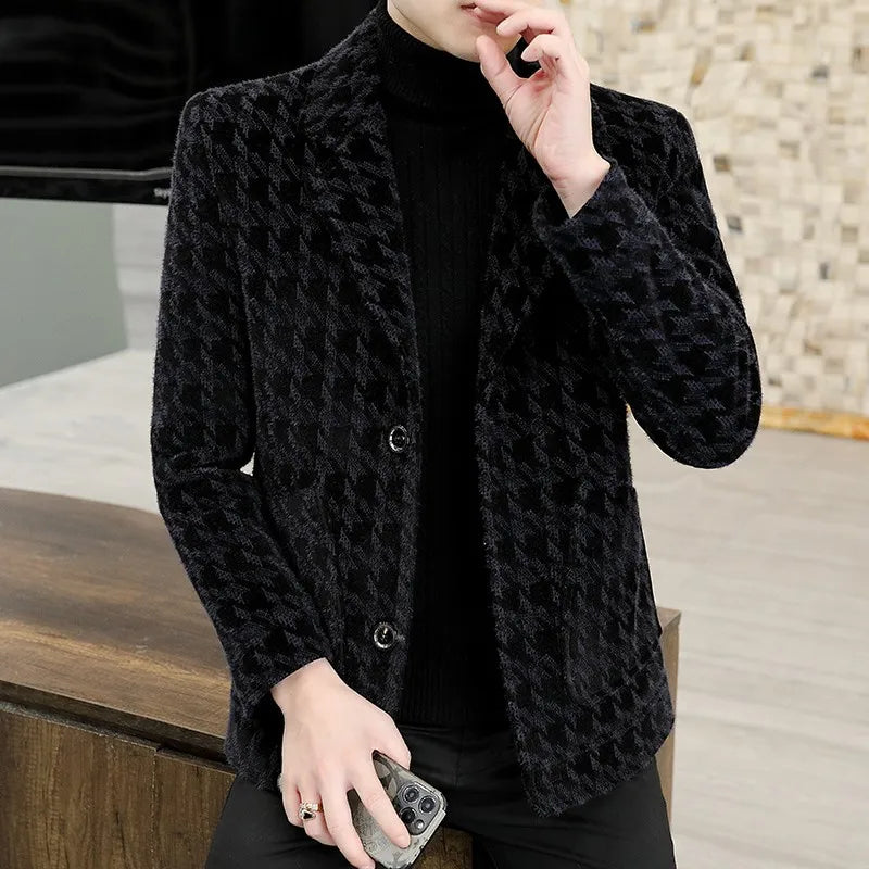 Classic Winter Plaid Woolen Blazer