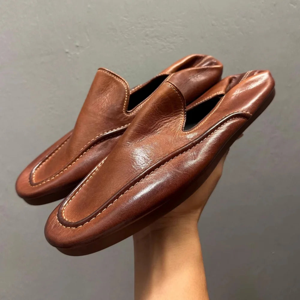 Solid Brown Soft Leather Loafers