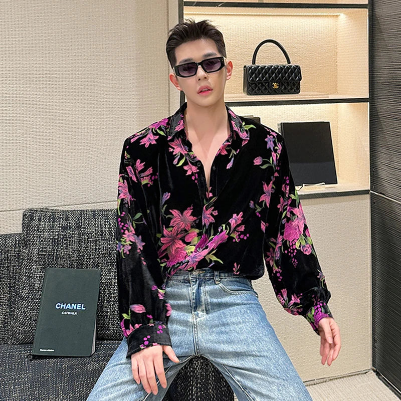 Black Color Floral Long Sleeve Shirt