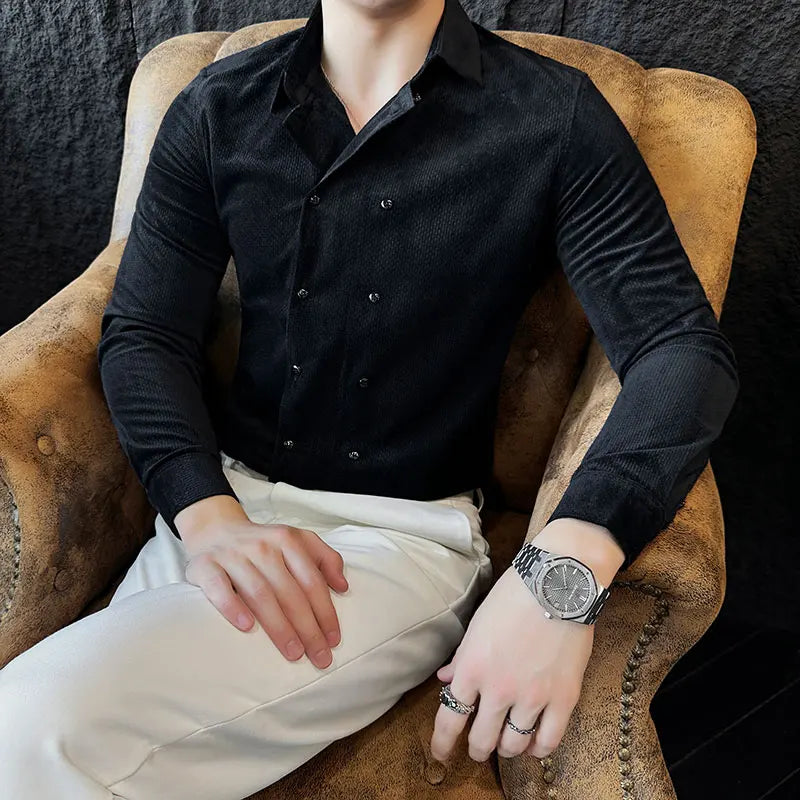 Double-Breasted Solid Color Shirt