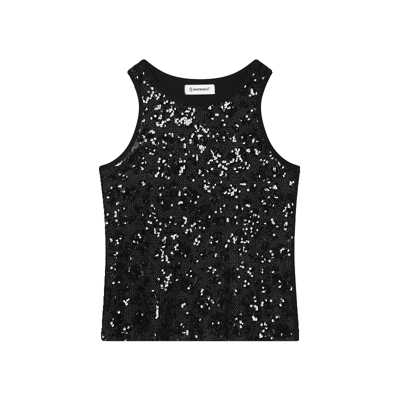 Sequin Patchwork See-Through Tank Top