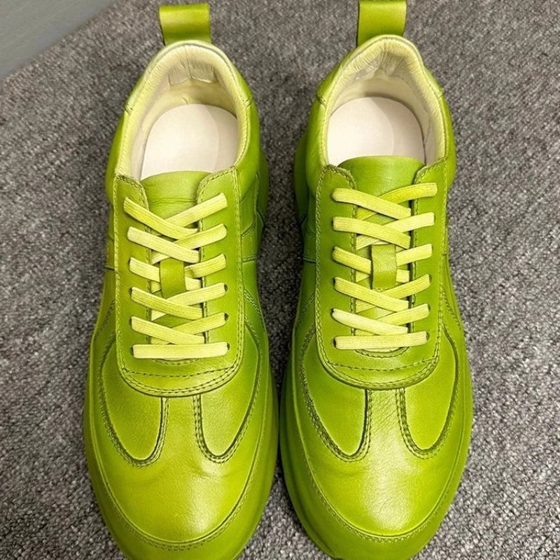 Retro Solid Genuine Leather Pigskin Sneakers