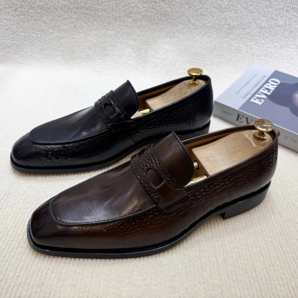 Elegant Croc-Embossed Slip-On Loafers