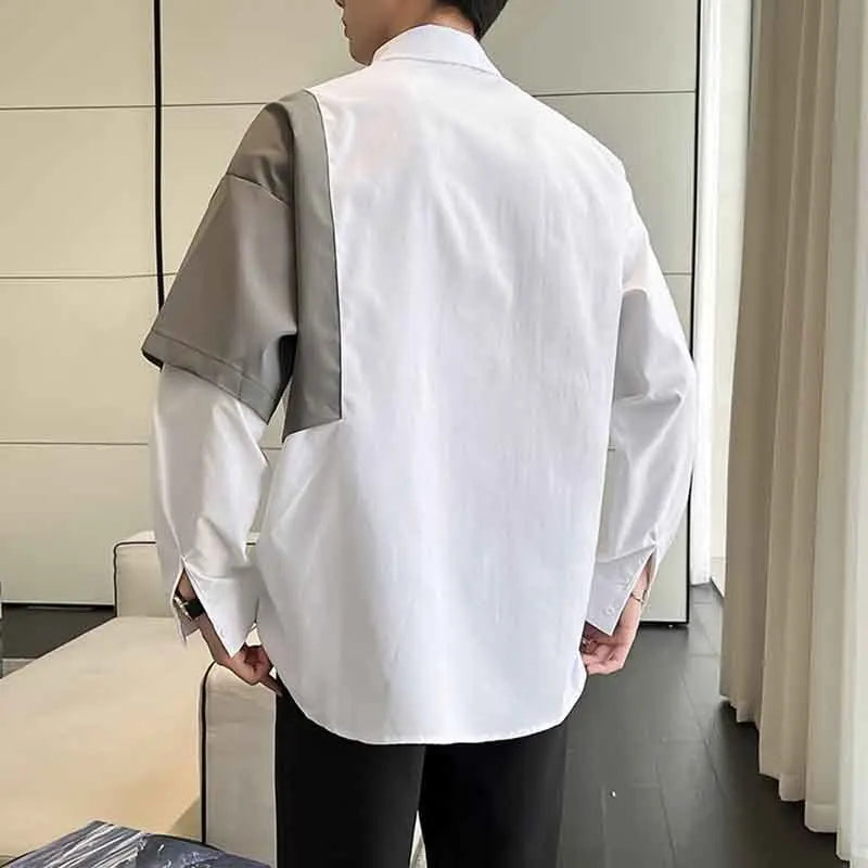 Loose Contrast Color Patchwork Chain Shirt