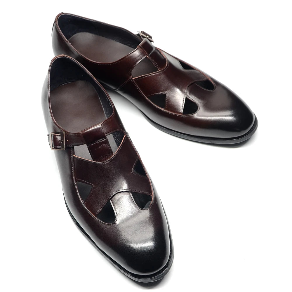 Buckle Strap Closed Toe Leather Shoes