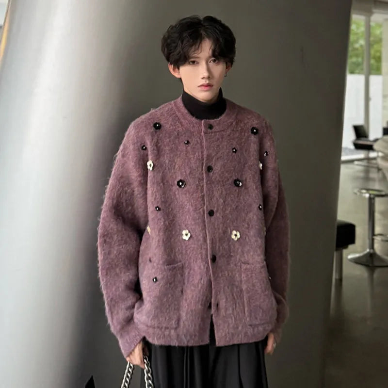 Floral Beads Loose Men's Cardigan