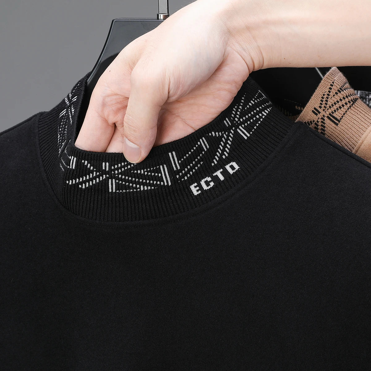 Solid Collar Printed Long Sleeved T-Shirt