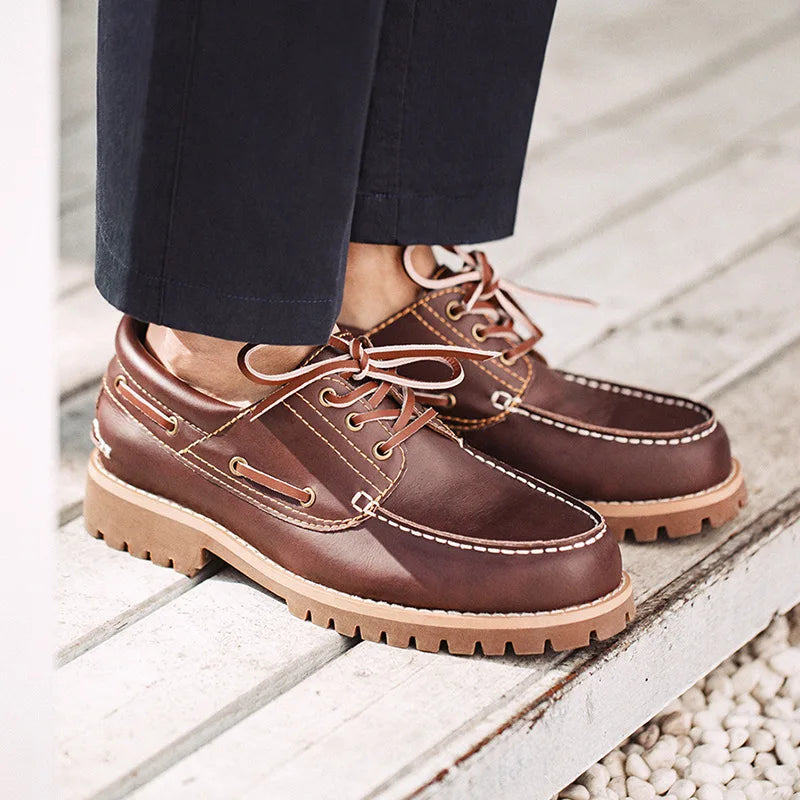 Red-Brown Split Leather Solid Shoes