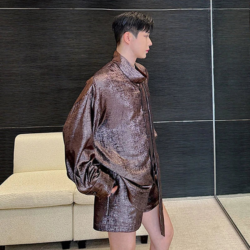 Shiny V-neck Streamer Shorts Set