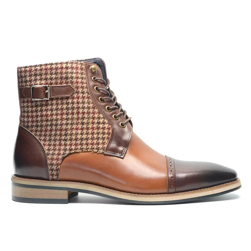Houndstooth Genuine Leather Men's Ankle Boots