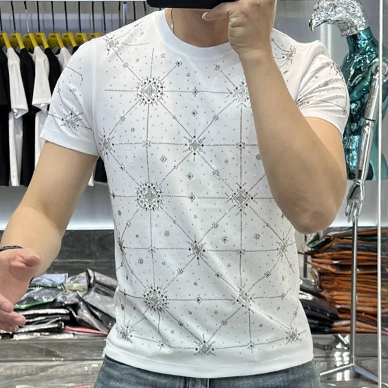 Hot Drill Stars Rhinestone Short Sleeve T-Shirt