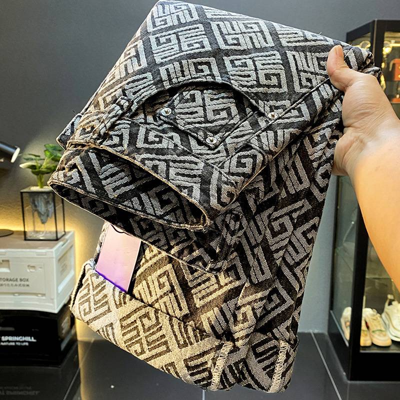 Washed Vintage Geometric Street Jeans