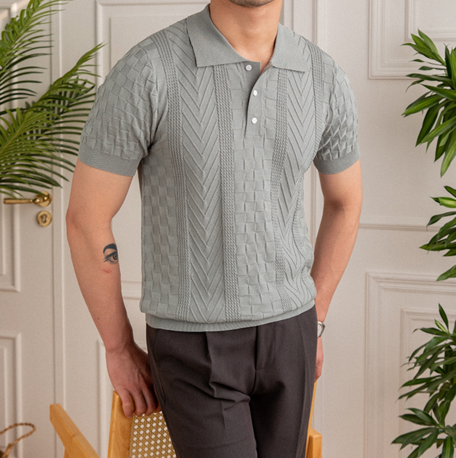 Casual Solid Color Viscose Polo Shirt