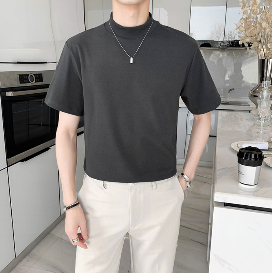 Solid Color Turtleneck Loose T-Shirt