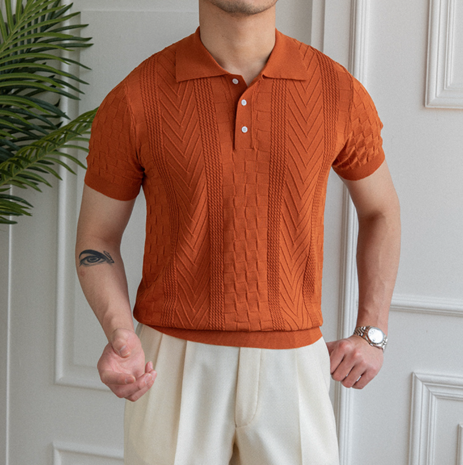 Casual Solid Color Viscose Polo Shirt