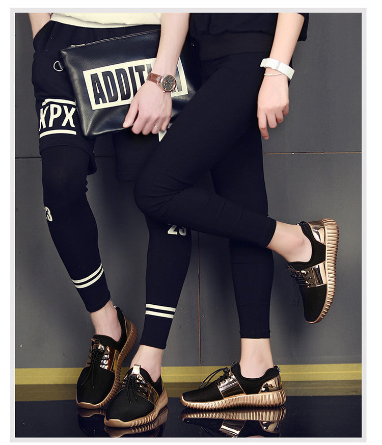 Unisex Air Mesh Glossy Gold Men and Women Lace Up Casual Sneakers Shoes - FanFreakz