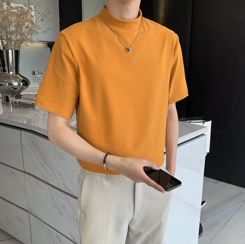 Solid Color Turtleneck Loose T-Shirt