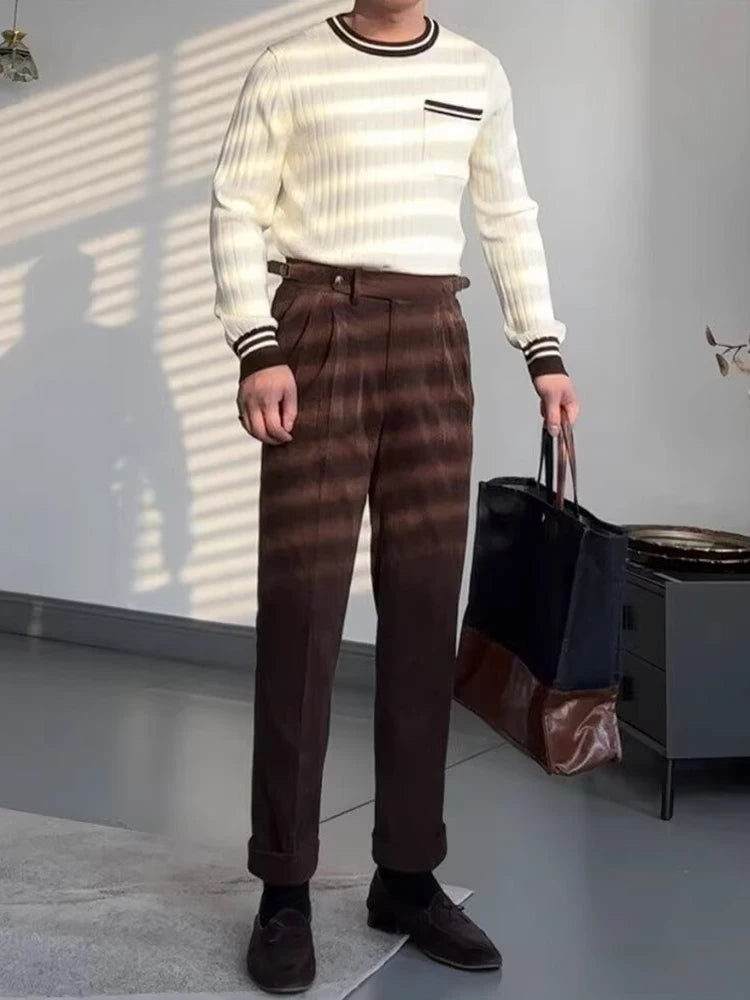 Vintage Belt Casual Corduroy Straight Trousers