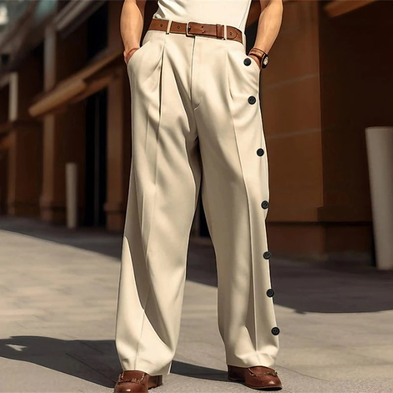 Button Sided Loose Solid Trousers