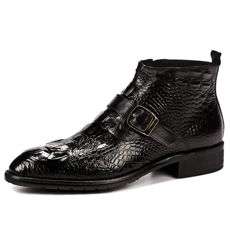 Vintage Croc Pattern Monk Strap Boots