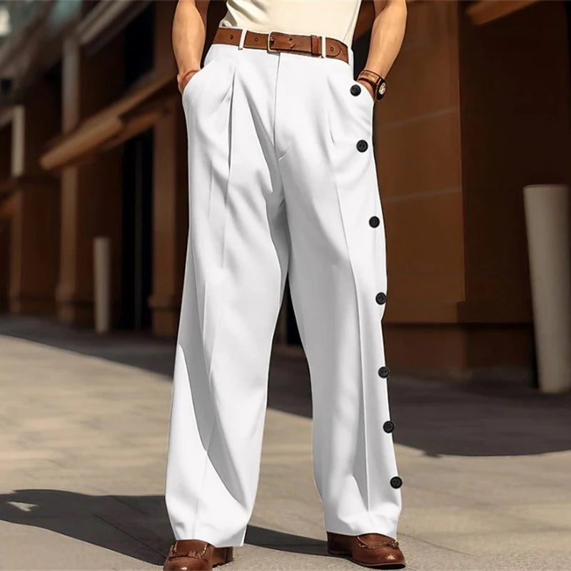 Button Sided Loose Solid Trousers