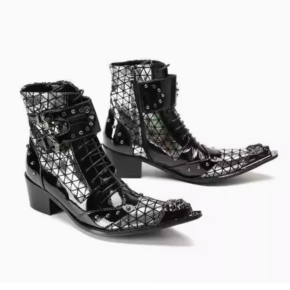 Metal Toe High-Top Pathcwork Boots