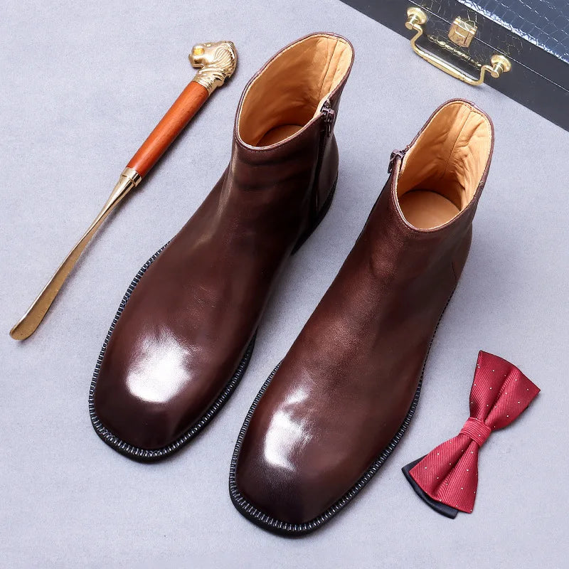 Solid Wide Round Toe Zipper Boots