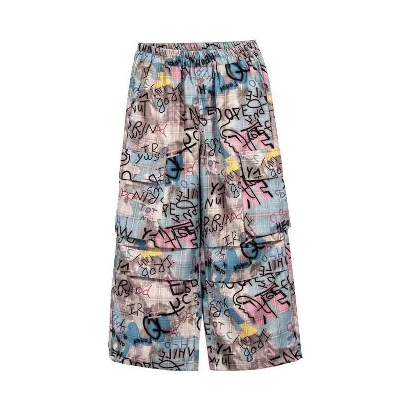 Printed Colorful Multi-Pocket Wide-Leg Jeans