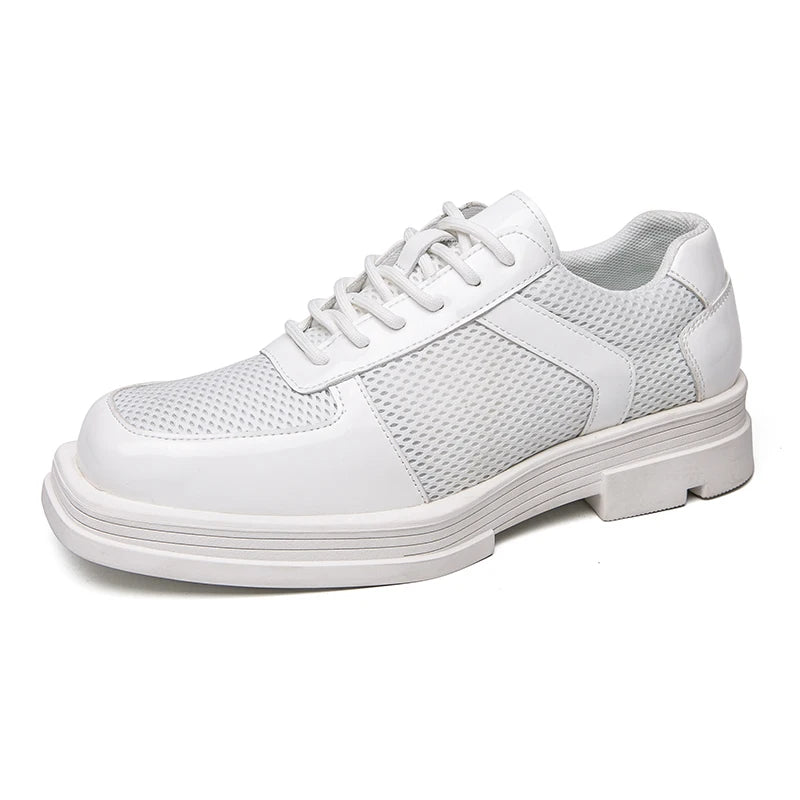 Minimalist Square Toe Mesh Leather Sneakers