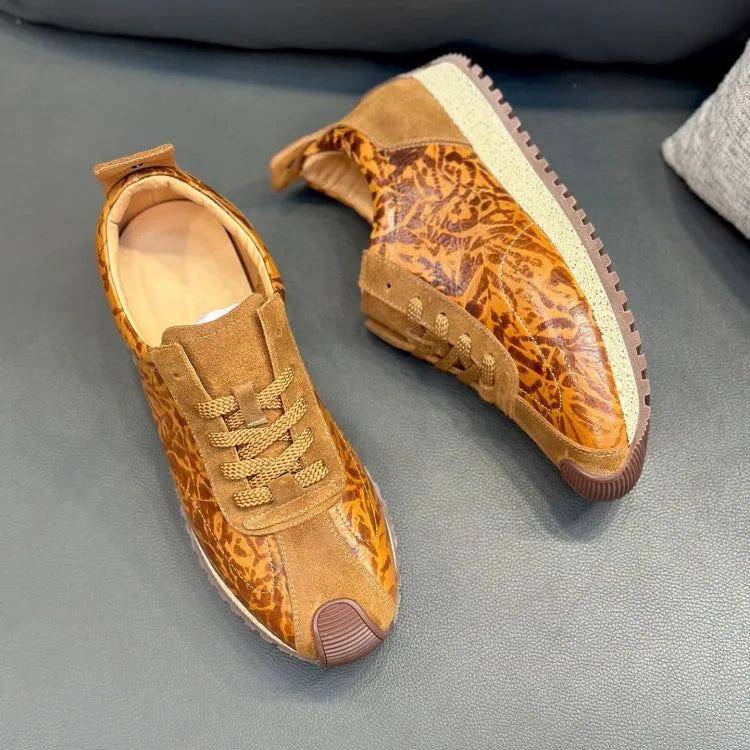 Animal Print Spliced Genuine Leather Sneakers
