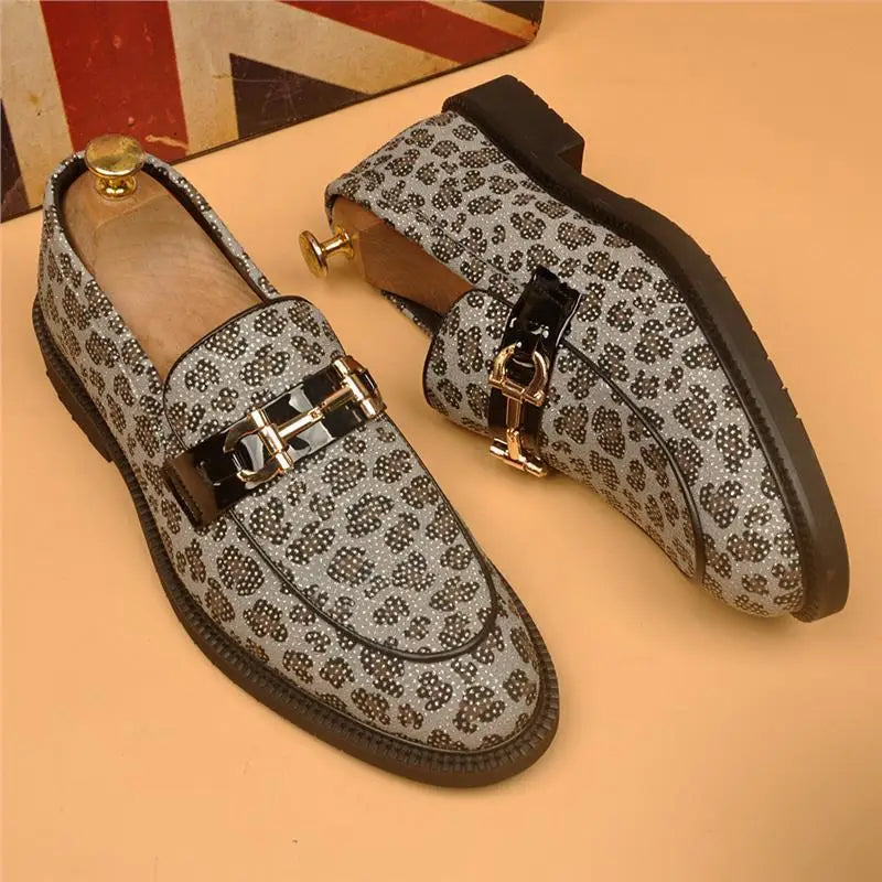 Elegant Leopard Suede Men's Loafers