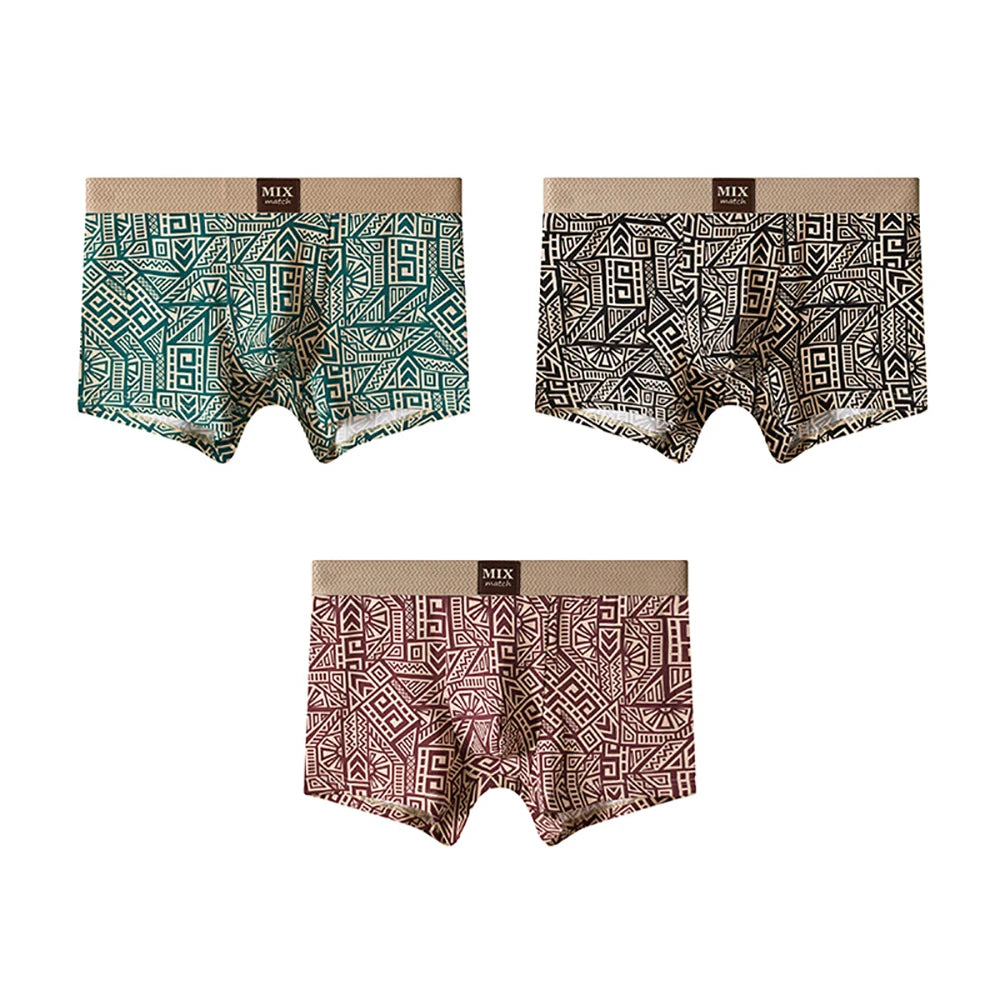Geometric Printed Elastic-Waist Boxer Set