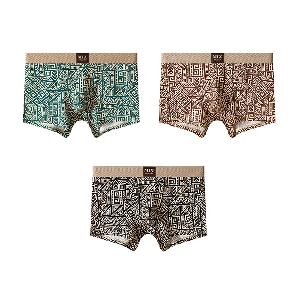 Geometric Printed Elastic-Waist Boxer Set