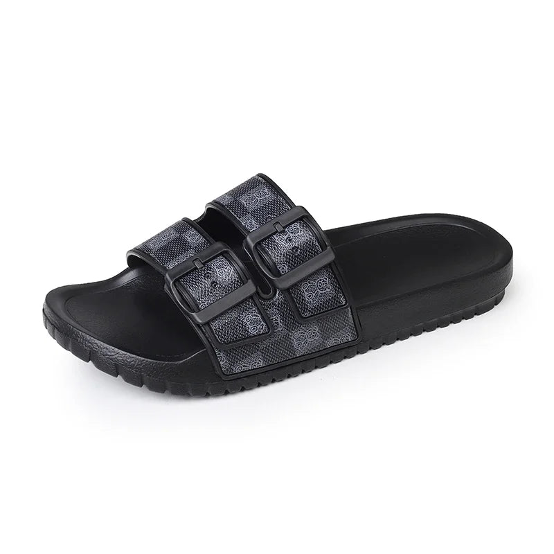 Double Buckle Geometric Slip-On Sandals