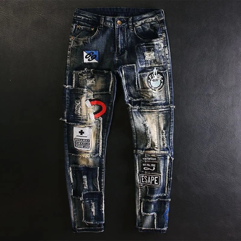 Embroidered Patch Straight Leg Jeans