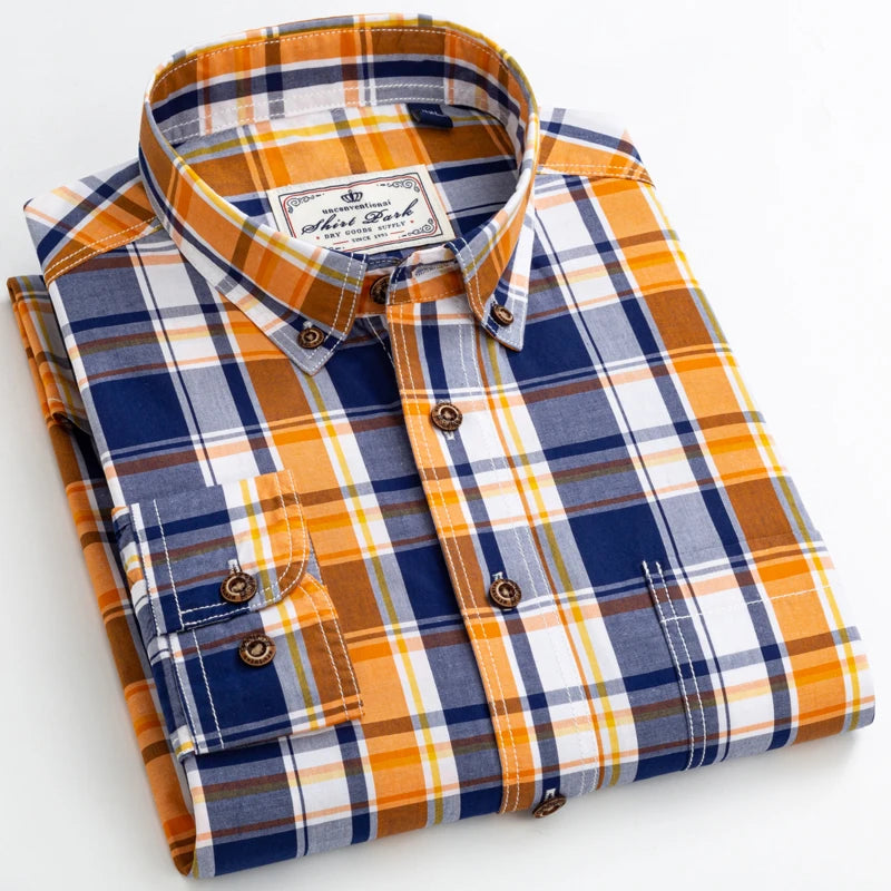 Plaid Pattern Long Sleeve Men Shirt