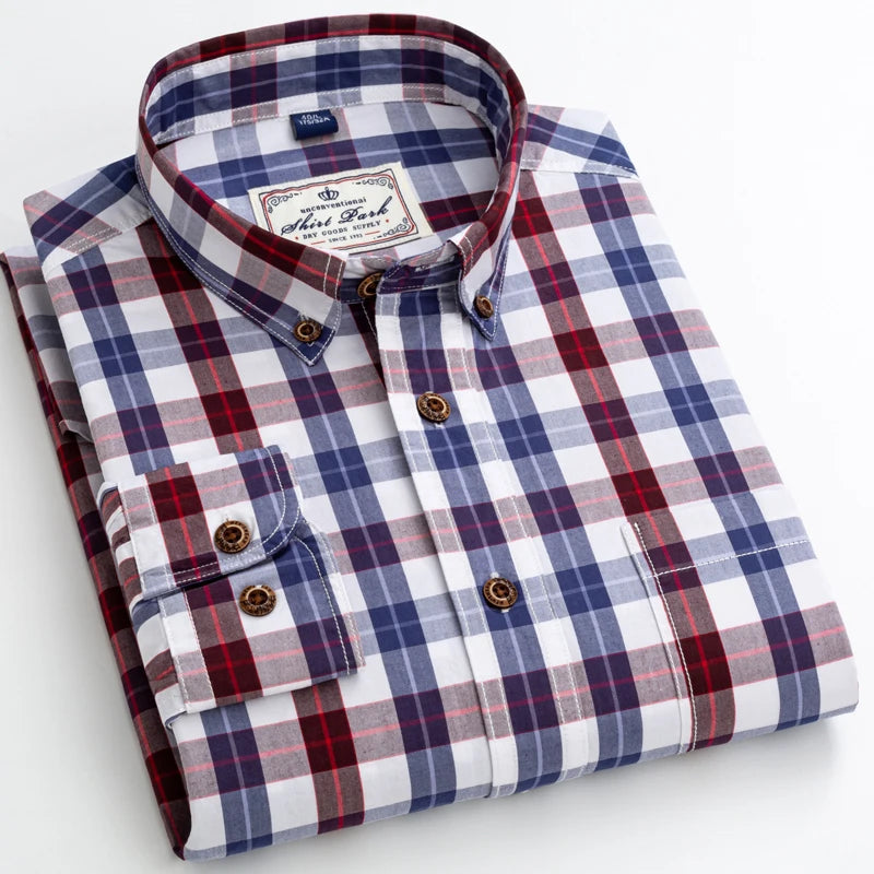 Plaid Pattern Long Sleeve Men Shirt