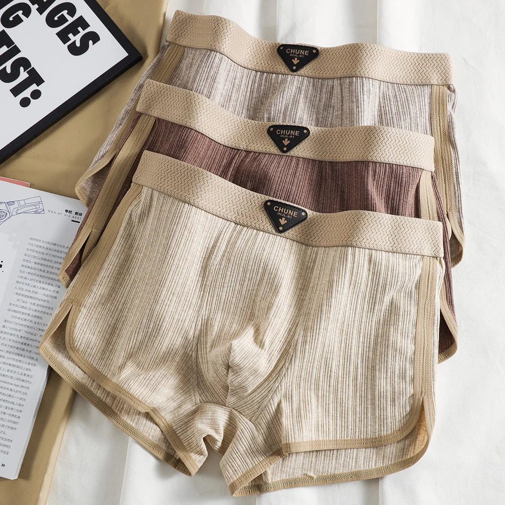 Breathable Solid Striped Elastic Boxer Set