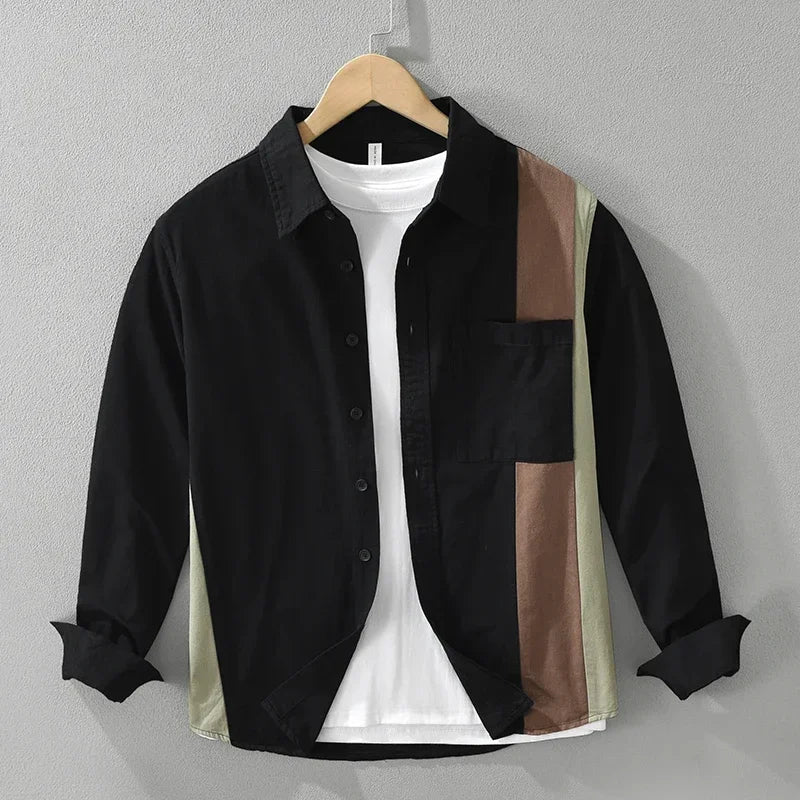 Spliced Contrast Patchwork Simple Shirt