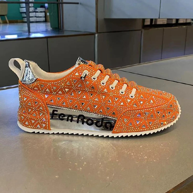 Men's Charm Rhinestone Lace Up Sneakers