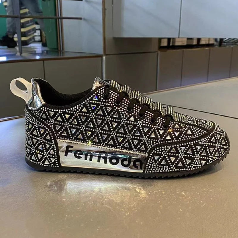 Men's Charm Rhinestone Lace Up Sneakers