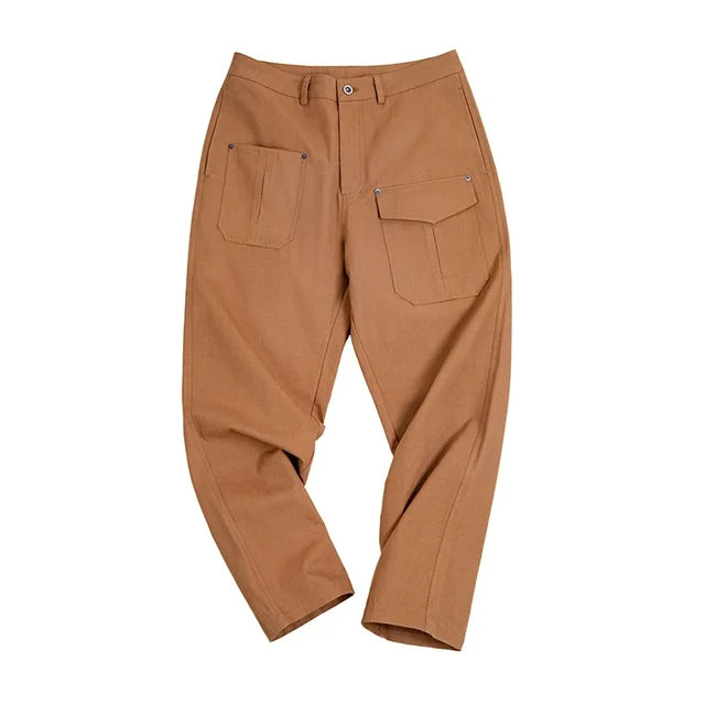 Solid Brown Cotton Straight Trousers