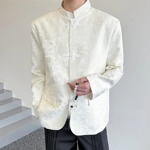 Chinese Style Jacquard Flower Buckle Shirt