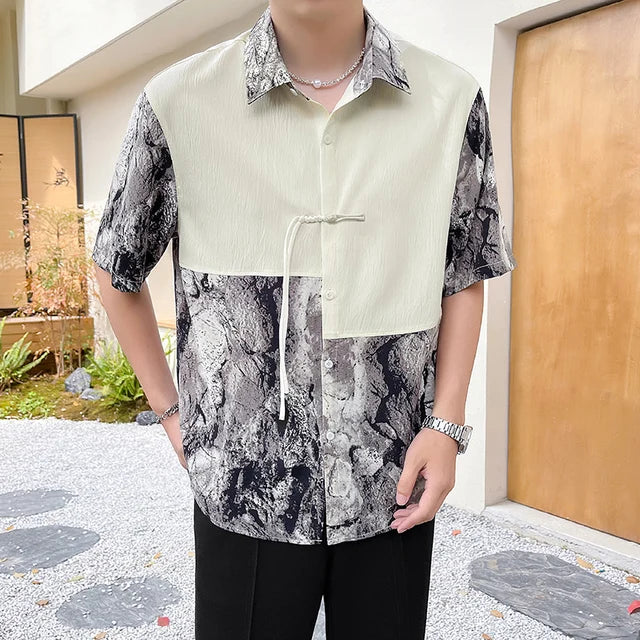 Contrast Patchwork Abstract Printed Shirt